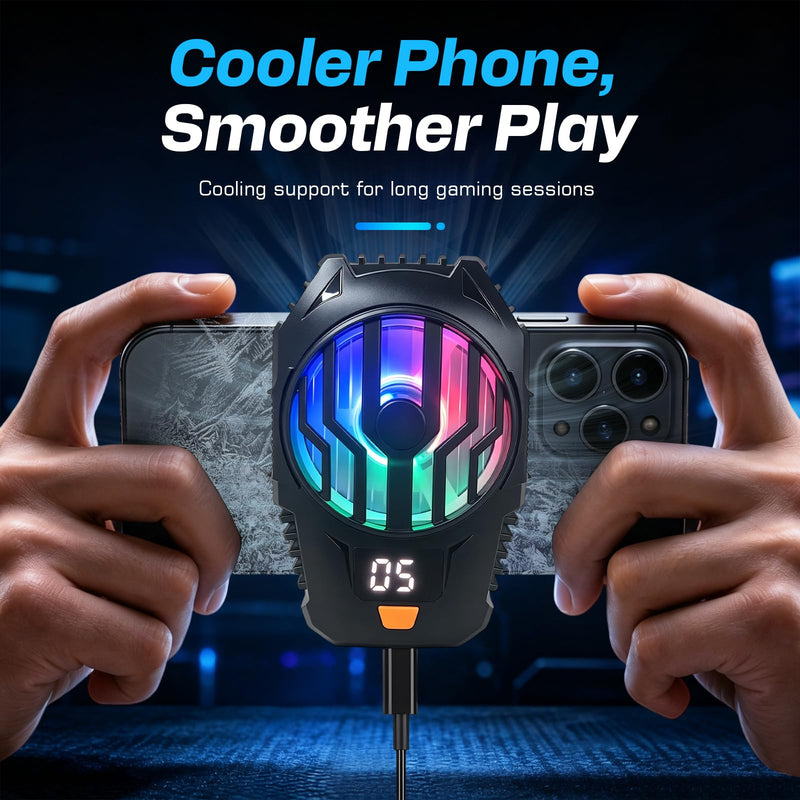 Clip-On Phone Cooler Semiconductor Cooling Fan - RGB Display Three-Speed Gaming Cell Phone Cooler Radiator for Mobile Cooling Pad Live Broadcasting Vlog Video Call