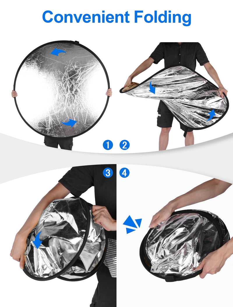 Selens Portable 43inch/110cm Light Reflector with Clamp,5 in 1 Collapsible Multi Disc Photography Reflector Translucent,Silver,Gold,White,Black for Studio Photography Lighting and Outdoor Lighting 5 in 1 43inch with clamp