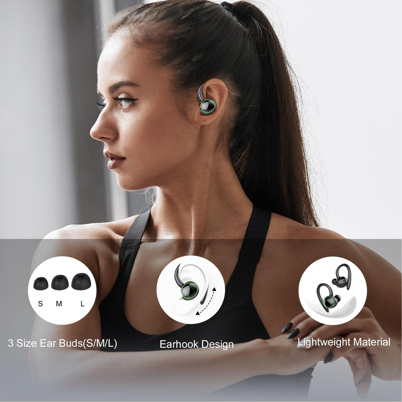 Wireless Earbuds, Bluetooth 5.4 Headphones Sport Over Ear Buds With ENC Mic | ENC Noise Cancelling Mic, 48H, Wireless Earphone With Earhooks, Stereo Deep Bass, IP7 Waterproof Headset for Workout, Black J-Black
