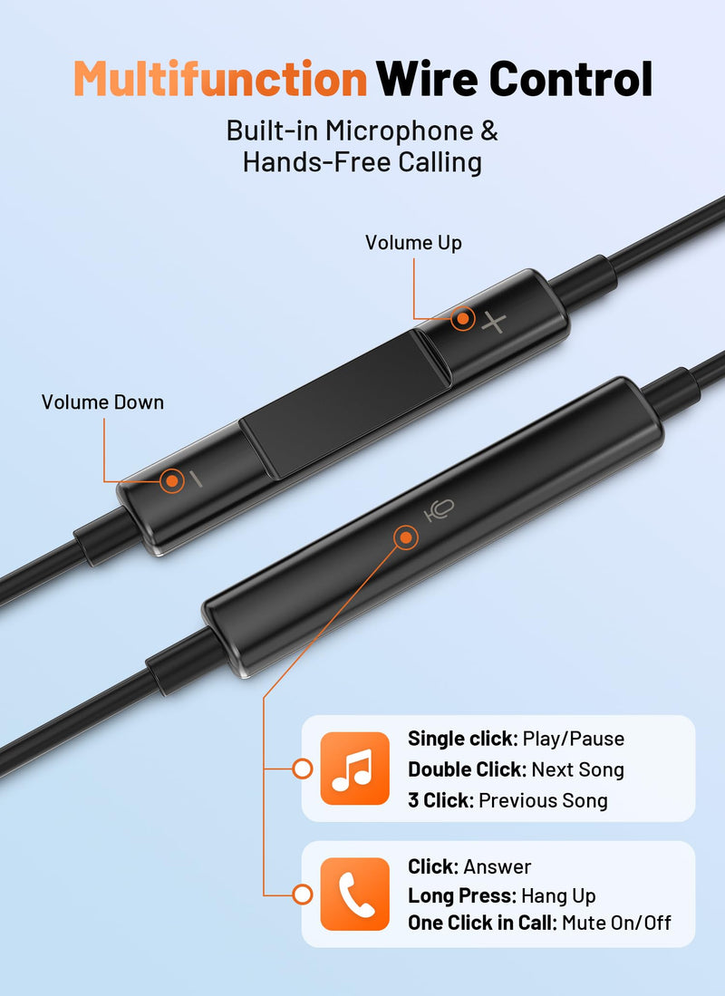 2 Pack USB C Headphones Wired Earbuds for Samsung Galaxy, iPhone 17/16/15 | Wired Earbuds USB C with Clear Mic & Noise Isolation, HiFi Stereo, Type C, Wired Headphones for Galaxy S26 Ultra S25 A16 2 Pack