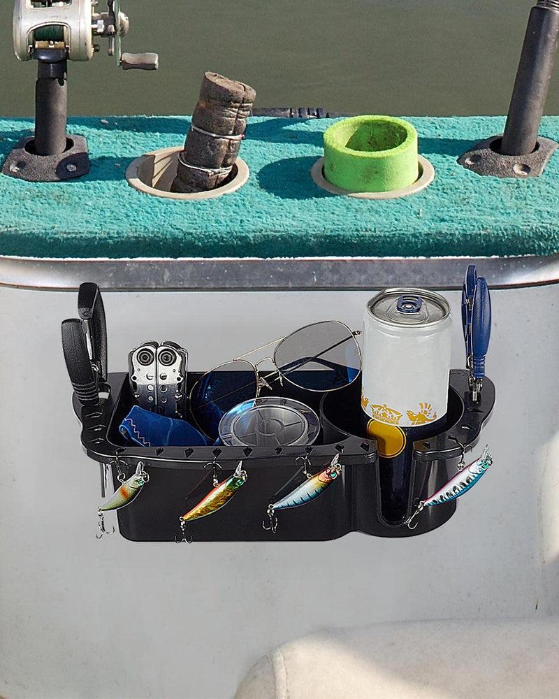 KEMIMOTO Boat Cup Holder Caddy Organizer, Marine Cup Holder Universal Fit for Bass Kayak Pontoon Jon Boat Storage Fishing Accessories Black