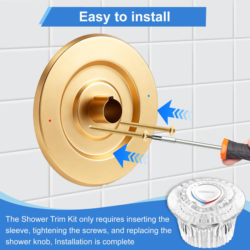 Shower Trim Kit, Compatible with Moen T470 Chateau Shower Trim Kit, for Dual Seal Cartridge Trim Kit and Single Handle Tub/Shower Trim, Includes Escutcheon, Tubes, Shower Handle and Screws, Gold