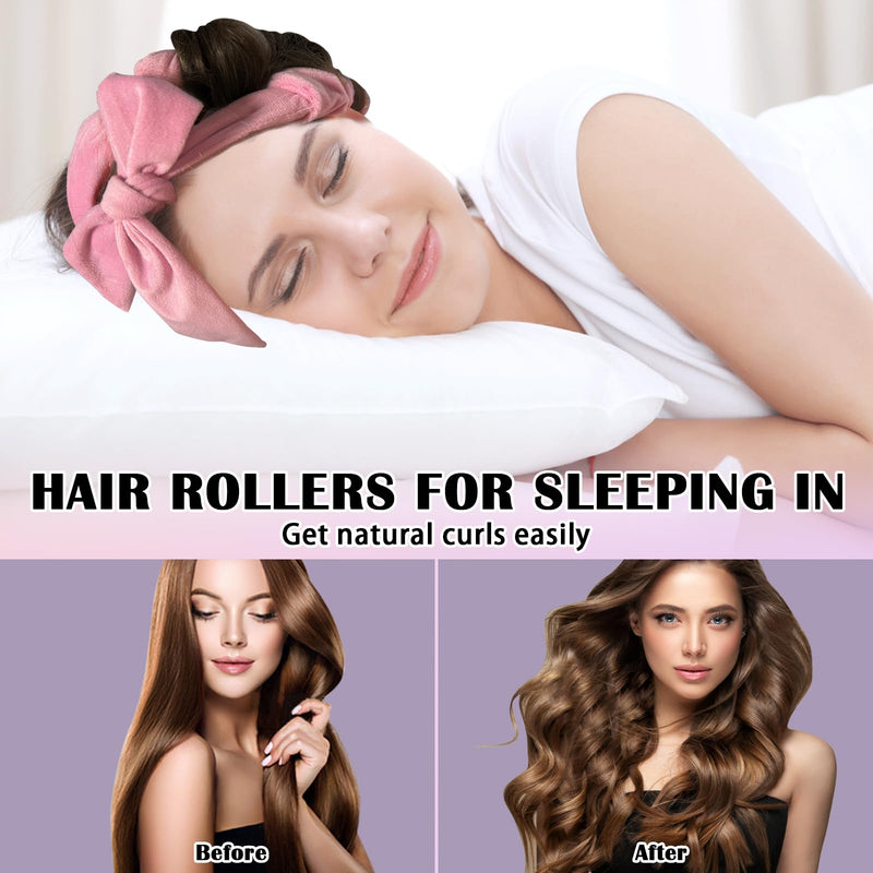 Heatless Curlers Headband Hair Curlers No Heat, Heatless Curls Hair Curler Rollers for Women, 70" Soft Overnight Curls Headband for Sleeping, 9 Pcs Heatless Curling Gift Set Pink