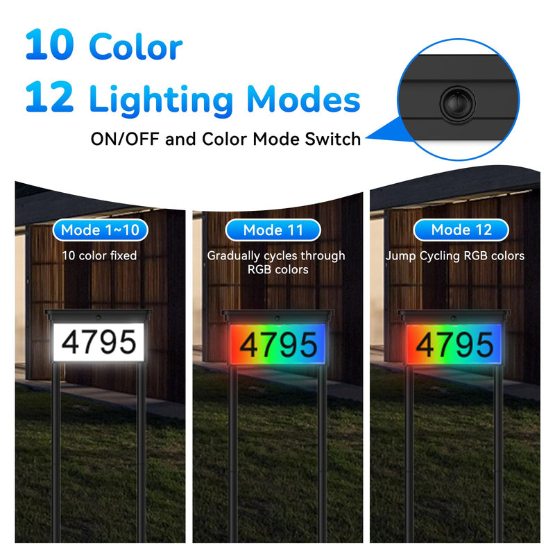 Solar House Numbers For Outside，with Ground Stake - Solar Powered Waterproof LED Light for Outdoor House Number Sign