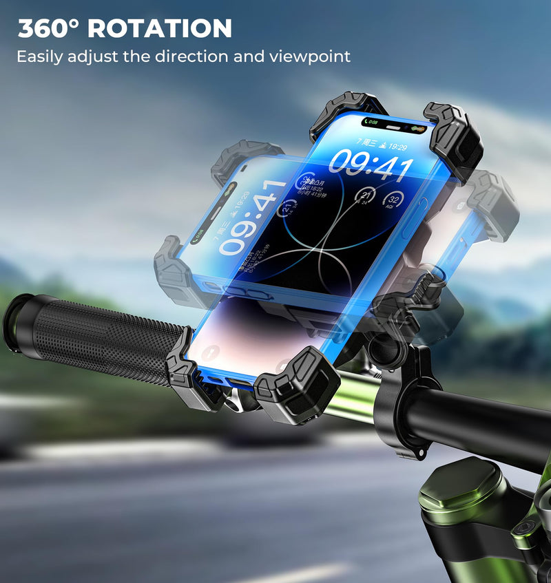 Motorcycle Phone Mount with Vibration Dampener, 1s Lock Bike Phone Holder with Aluminum Alloy Handlebar Mounting Base, One-Handed Operation Motorcycle Cellphone Mount for 5.5"-7.2" Smartphone