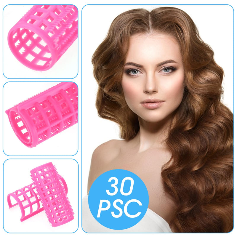 30Pcs Self Grip Hair Rollers Set - 5 Sizes, No Hair Damage, Large Rollers for Volume, Snap On, Sleep in for Long, Medium and Short Hair