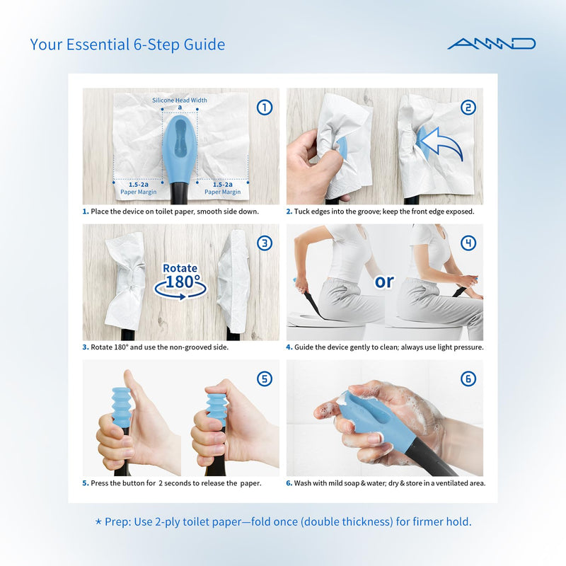 Bottom Buddy Wiping Aid – Upgraded Toilet Tissue Aids Wand for Wiping Bottom, 15.6" Long for Elderly, Overweight, Pregnant, and Limited Mobility, Blue
