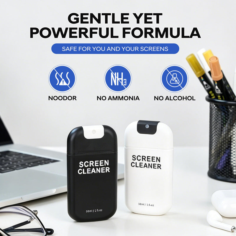 Screen Cleaner Spray Kit with Nano Fiber Cloth for Phone, iPad, Laptop, Monitor & TV Screens, Portable Streak-Free Cleaning Set, 2 Pack