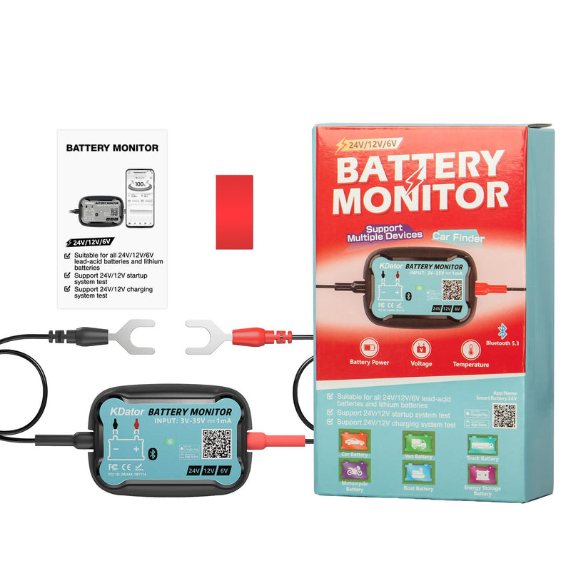 6V 12V 24V Bluetooth Battery Monitor BM7–Work for All Lead-Acid & Lithium Battery with Charging, Cranking System Test & Auto Alarm – Waterproof Voltmeter for Cars, Vans, Trucks, Motorcycles, Boats For 6-24V Lead-Acid & Lithium Battery