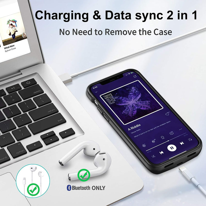 Battery Case for iPhone 12/12Pro, 10000mAh High Capacity Portable Protective Charging Case, Rechargeable Smart Extension Phone Charger - (6.1 inch) Black iPhone 12/12 Pro battery case