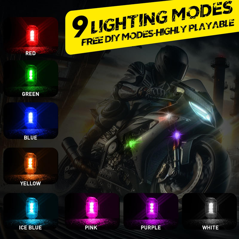 8Pcs Wireless LED Strobe Lights with Remote Control, RGB Led Aircraft Strobe Lights High Brightness 8 Colors Waterproof Anti-Collision Night Warning Lighting for Car Motorcycle RC Aircraft Bike