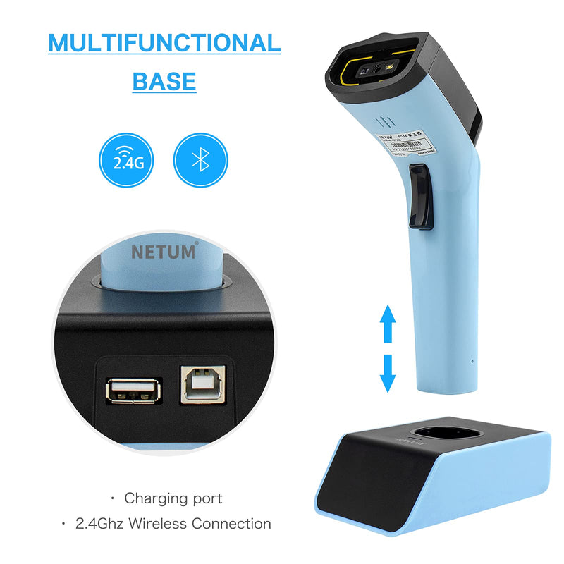 NETUM Bluetooth Wireless 2D Barcode Scanner Automatic, Hands Free Barcode Reader with Charging Cradle and Built-in Memory, Fast and Precise scanning, Transfers Up to 50 Meters - DS7500 2D -DS7500