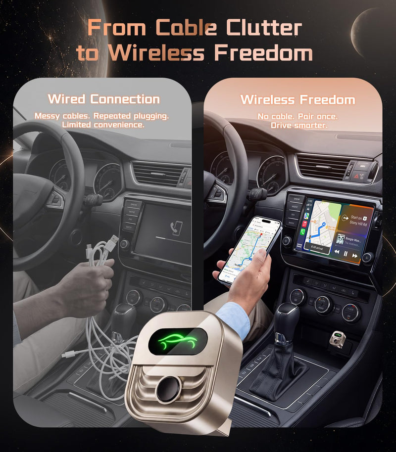 2026 Upgraded Wireless CarPlay Adapter for iPhone & Android Auto | One-Click Switch, Fast Auto-Connect, Alloy Apple Bluetooth CarPlay Adapter, Plug & Play for 1000+ Vehicles, USB-A/C Included