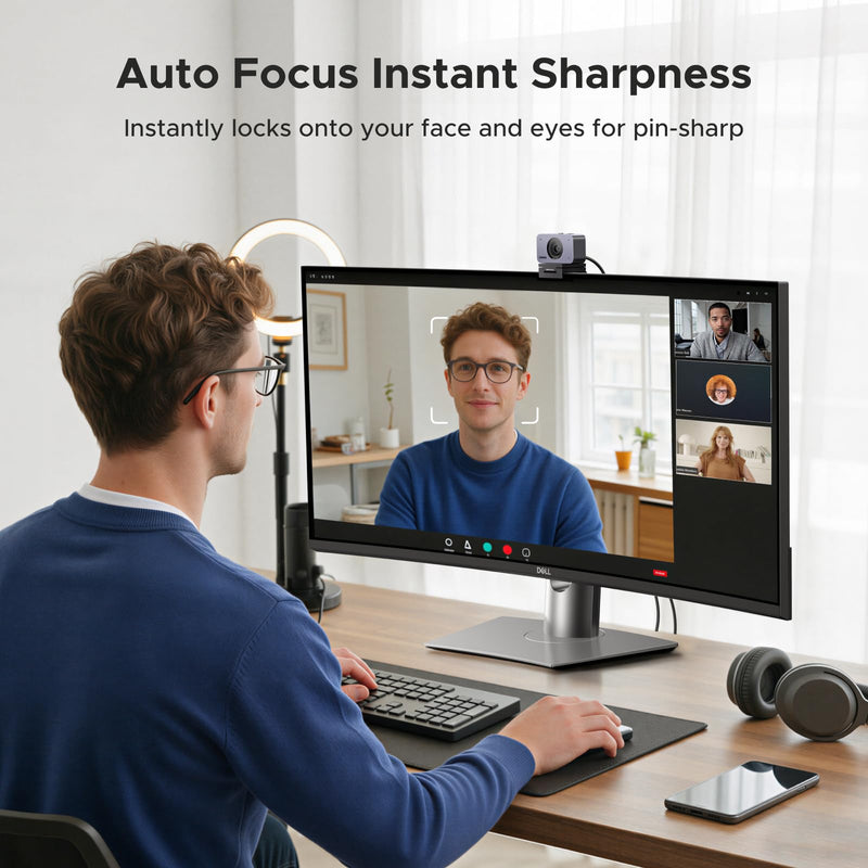 UGREEN 4K Webcam with 1/2.55" CMOS Sensor for PC/Mac | Auto Focus, 1080P 60FPS, Portrait Mode, Dual Mics, Privacy Cover, Live Streaming, Conference, Video Call, OBS, Zoom, Teams