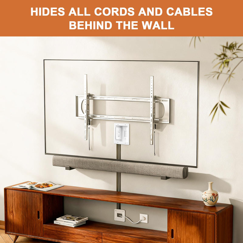 in Wall Cable Management Kit with Recessed Tv Outlet Box-Two-Hole Socket, 9ft Cord,Tv Cable Hider Wall Kit Hider Box Fits All Plugs, Easy, Safe Cable Management Full Management Kit