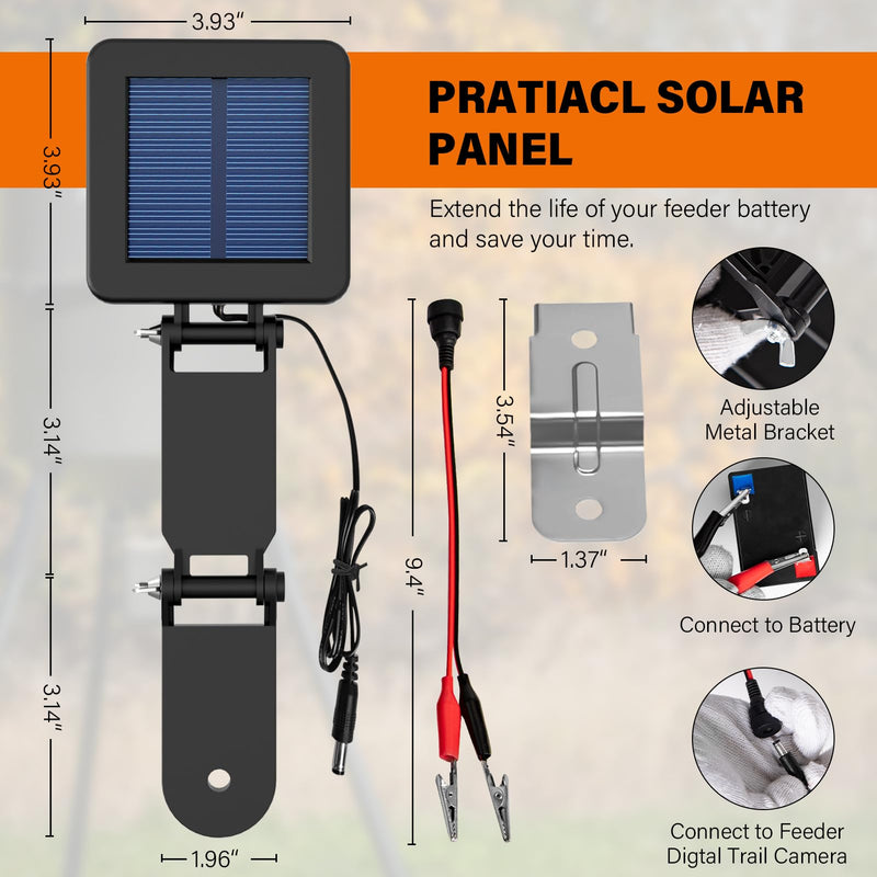 6V Solar Panel for Deer Feeder, Efficient Solar Panel Charger w/Adjustable Mounting Bracket & Alligator Clips, Compatible with Game Feeder Timer & 6V Rechargeable Batteries
