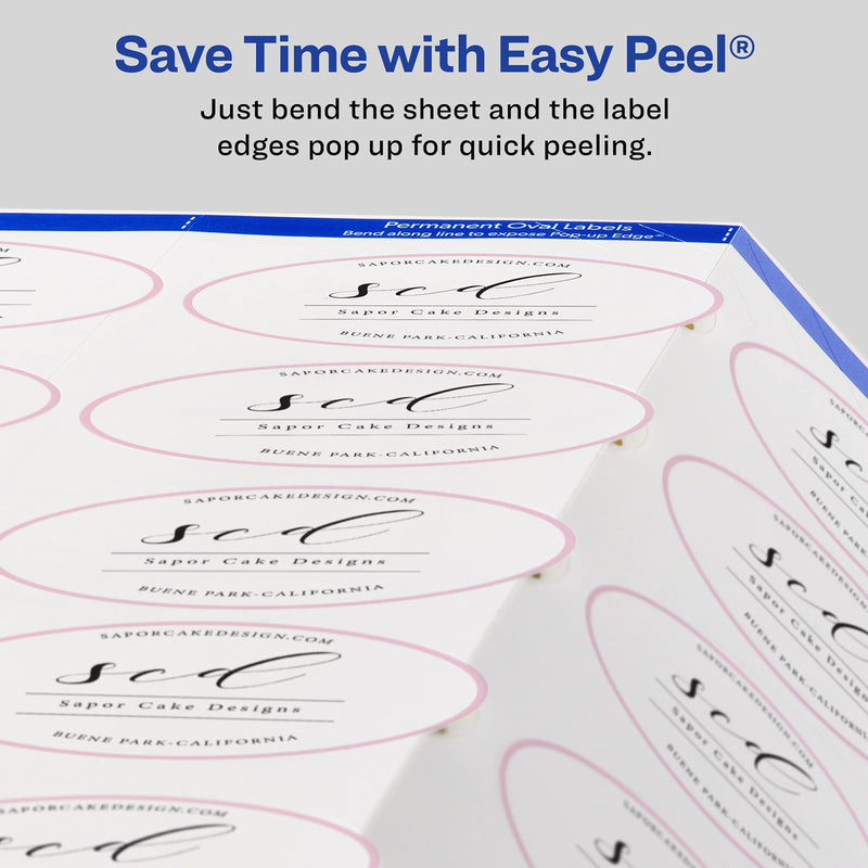 Avery Printable Blank Oval Labels, 2" x 3-1/3", Glossy White, 80 Customizable Labels (22820) 2 in. X 3-1/3 in.
