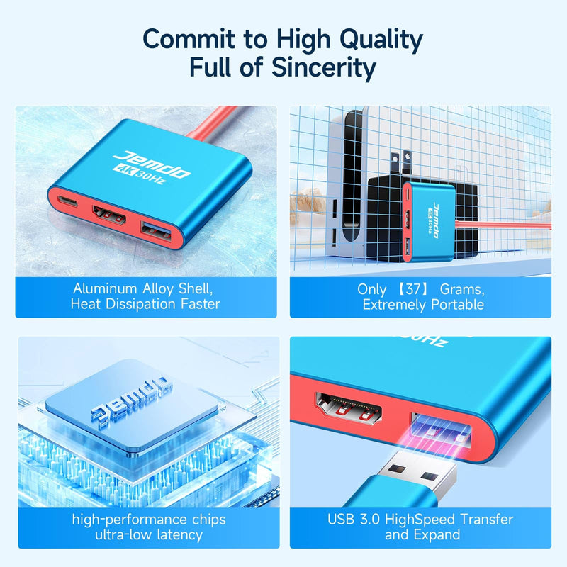 Portable Dock Adapter for Switch, Travel Docking Station for TV with 4K HD HDMI Output & PD Fast Charging & USB 3.0 Compatible with Switch/OLED, Steam Deck, MacBook Pro/Air, ROG Ally