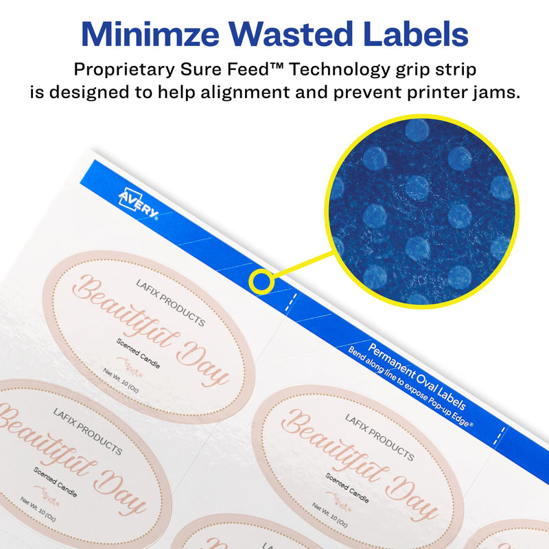 Avery Printable Blank Oval Labels, 2" x 3-1/3", Glossy White, 80 Customizable Labels (22820) 2 in. X 3-1/3 in.