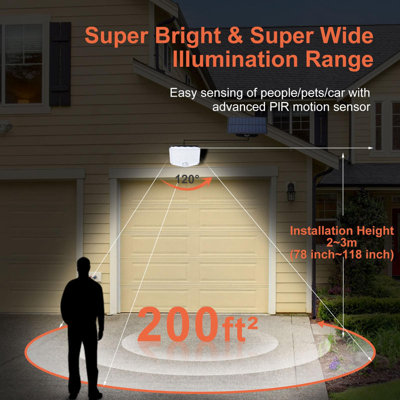153 LED Solar Wall Lights, 180°Beam Angle Solar Security Lights Outdoor, Solar Powered Motion Sensor Lights Outside with Remote, Waterproof Flood Light for Porch, Patio,Yard,Garage,2 Pack 2