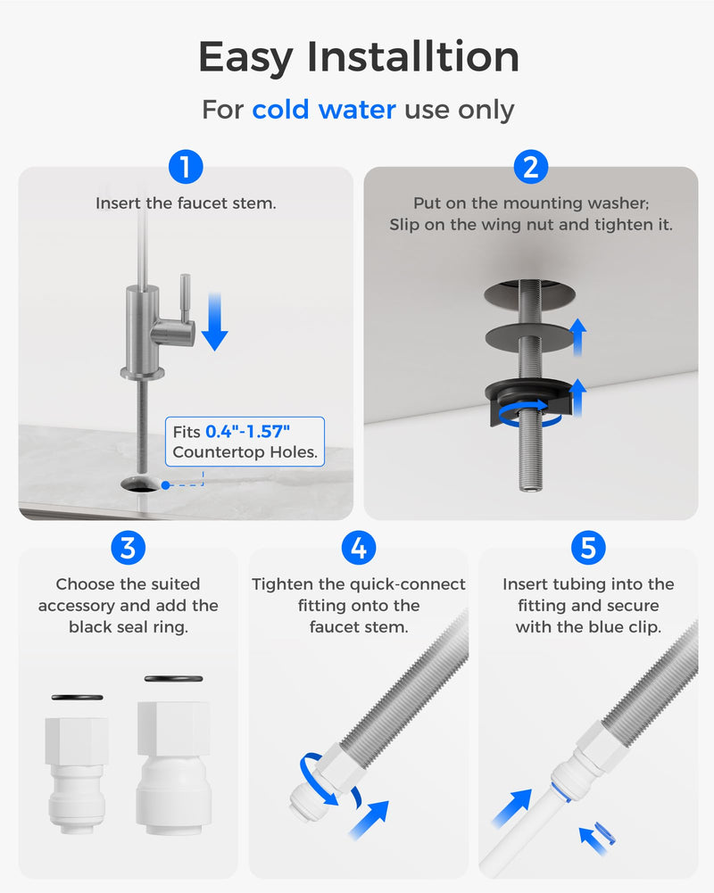 Waterdrop G2FCT-BN Drinking Water Faucet, Reverse Osmosis Faucet, Water Filter Faucet for Kitchen Bar Sink, Single Handle, Easy to Install, Lead-Free, Stainless Steel, Brushed Brushed Stainless Steel