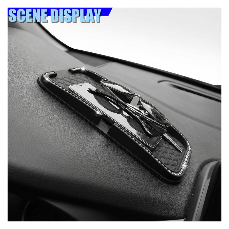 Bling Rhinestone Car Dashboard Non-Slip Mat (Diamond) | Double-Groove Automotive Cell Phone Holder, Reusable Anti-Slip Mat, Vehicle Sticky Pads for Keys, Coins, Cards, Sunglasses Diamond