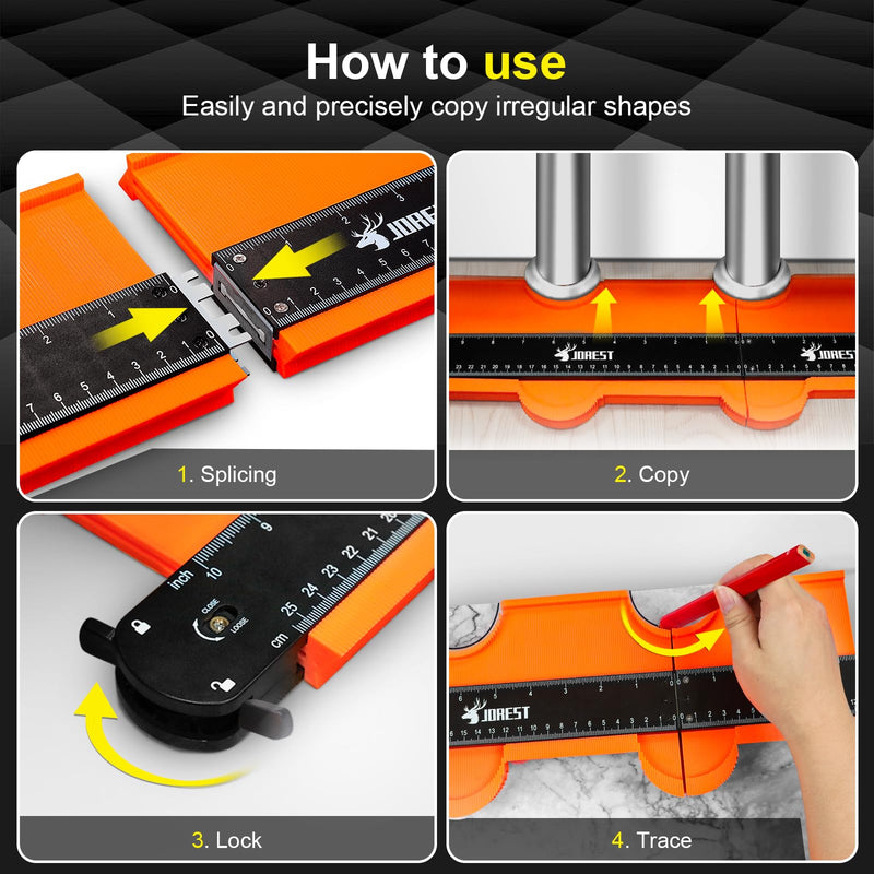 JOREST Connectable Contour Gauge (10+5 Inch), Gifts Ideas for Men Dad Handyman Husband Him, Shape Profile Duplicator with Lock, Outline Angle Measuring Tool, Template Tool, Tile Flooring, Scribe Edge 15 Inch Package
