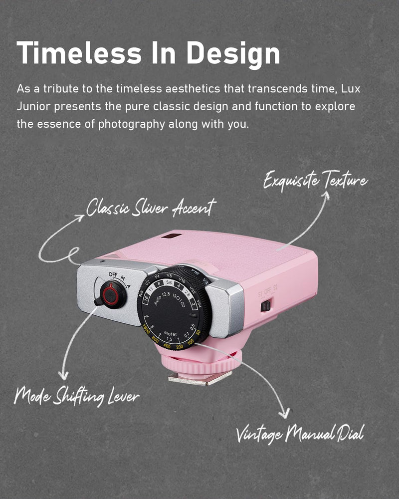 Godox Lux Junior Retro Camera Flash with PC sync Ports (Pink, 4.6oz) | GN12, 1/1-1/64 Flash Power, Auto&Manual Modes, 6000±200K, 28mm Focal Length with Sync Cable for Canon Nikon Sony Fuji Olympus Pink