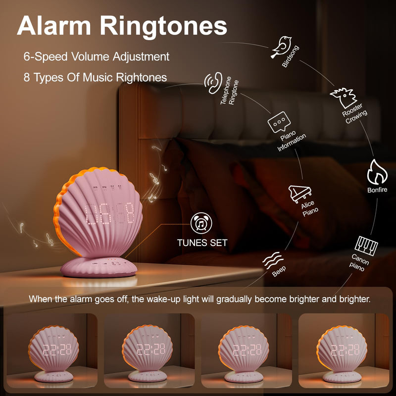 Loud Alarm Clock for Heavy Sleepers - Portable Bluetooth Speaker with White Noise Machine, RGB Night Light with Music Sync, Digital Clock for Bedroom Decor, Ideal Gift for Teens Adults (Pink)