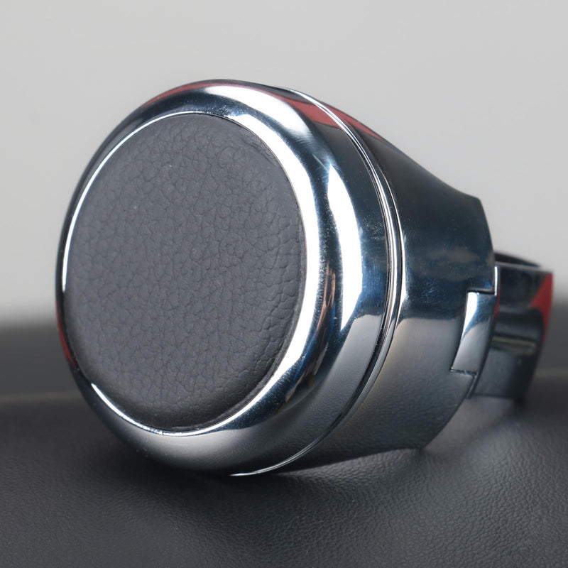 Stainless Steel Steering Wheel Spinner Sport Maneuvering Knob Cow Leather Cover Swivel Suicide Knob Universal Fit for Cars, Trucks, Boats (Black) Black