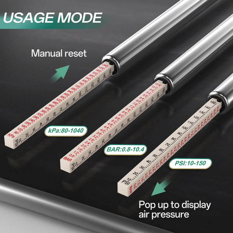 5PCS Silver Dual Head AUTO Tire Pressure Guage, Heavy Duty Air Gauge, 10-150 PSI, 80-1040KPa for Truck Car RV Van, etc 5