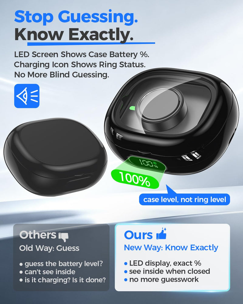 Goton Portable Charging Case Compatible for Oura Ring Gen 5 & 4 & 3 Charger | (Official Charger NOT Included), 2000mAh Travel Wireless Power Station with Digital Display, 45-Day Runtime, Universal Fit Black