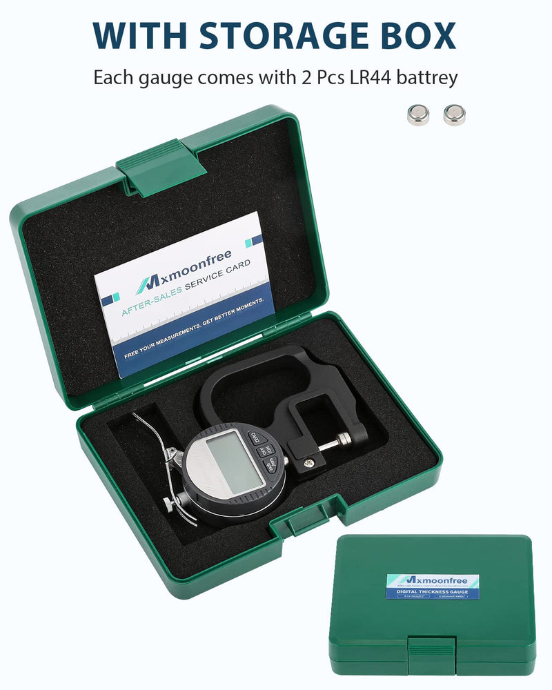 Digital Thickness Gauge 0.001mm/0.00005" | 0-12.7mm/0.5" Electronic Micrometer Thickness Meter with LCD Display, Unit Conversion, Storage Case, Extra Battery
