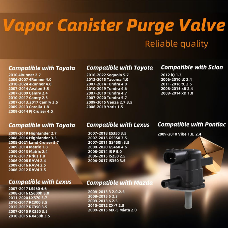 90910-TC001 Vapor Canister Purge Valve Solenoid Compatible with Toyota 4Runner Camry Highlander Land Cruiser Matrix RAV4 Tundra For Lexus ES350 GS460 IS350 LS460 RC350 xB tC xD CX-7 Vibe 136200-7010