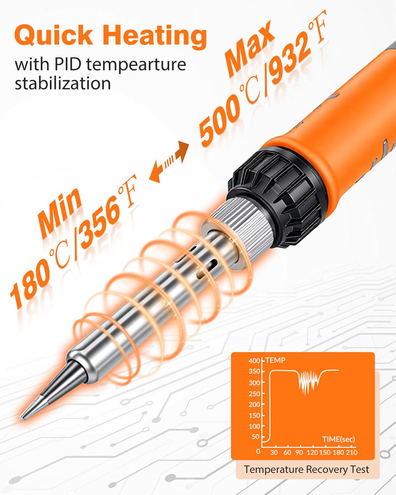 Soldering Iron Kit, 100W High Power LCD Digital Solder Iron Pen, Fast Heating Soldering Tool with Magnifying Glass and Helping Hands, Iron Tips, Solder Wire, Tweezer, Automatic Sleep Mode Orange