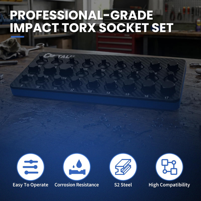 3/8" Drive Stubby Hex Bit Socket Set,27PCS Impact Allen Socket Set with SAE & Metric Sizes (5/32"-11/16" & 4mm-17mm),Anti-Roll Design for Impact Use 3/8" Drive socket 27PCS