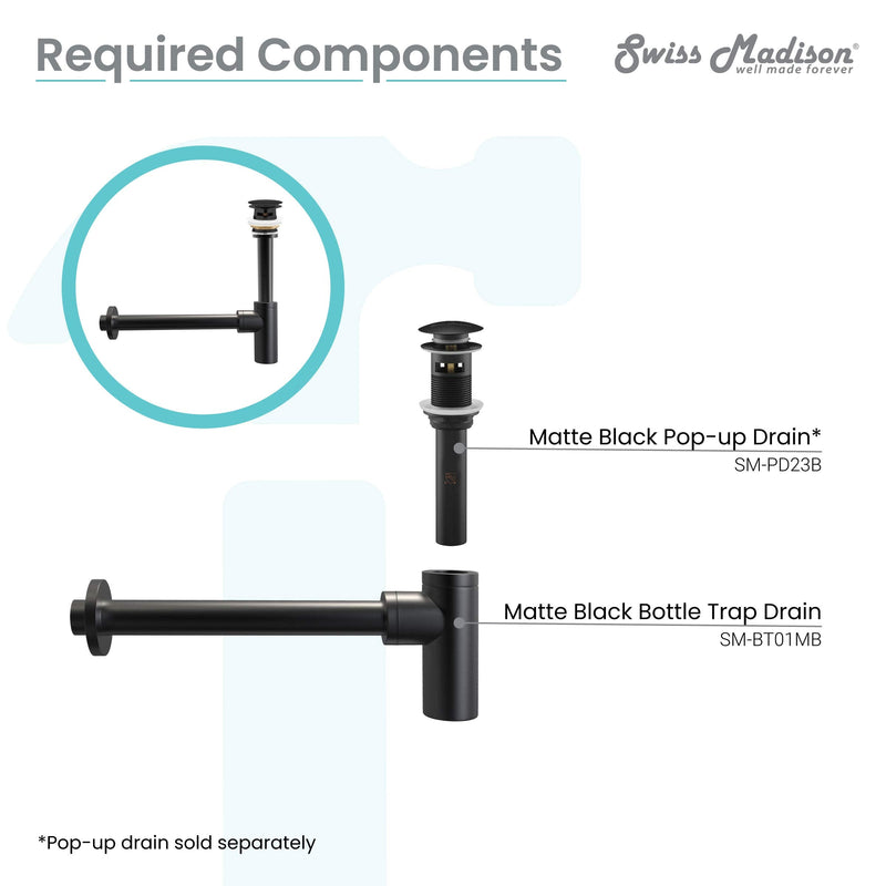 Swiss Madison Well Made Forever SM-BT01MB, Bottle Trap Drain Matte Black 14 Inch