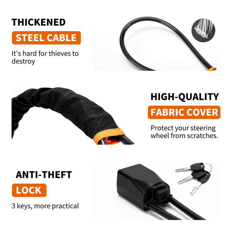 Vitog Car Steering Wheel Lock, Seat Belt Lock, Max 17" Length Universal Anti-Theft Device, Compact & Lightweight, Fit Most Vehicle, SUV, Golf Cart, Multi-Function Security Lock with Keys