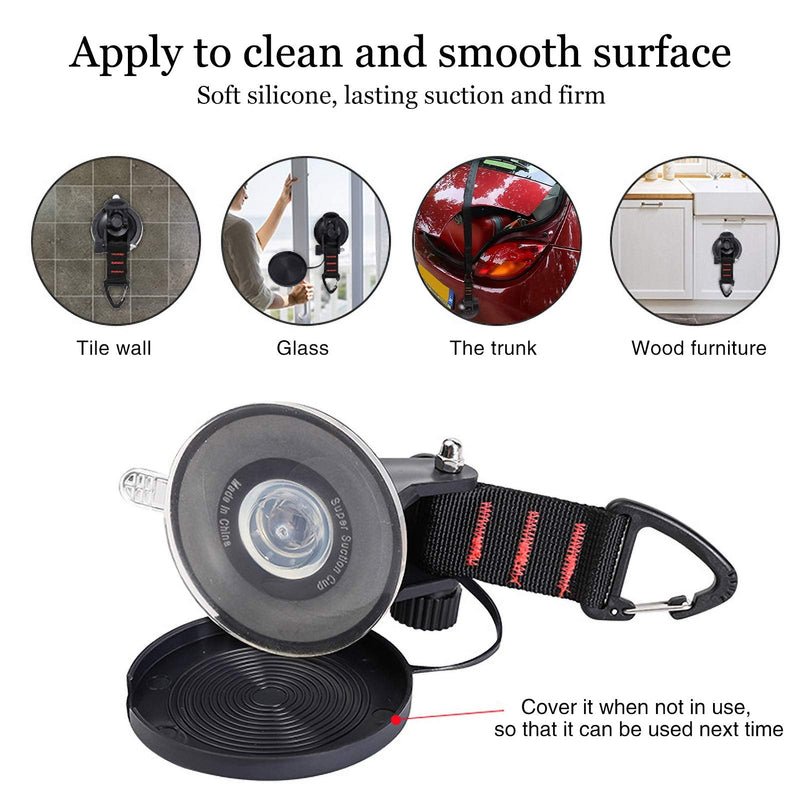 CONBOLA Suction Cups Hooks Heavy Duty Camper Accessories Car Camping Essentials Tie Down 2 Pieces Suction Cup with Securing Hook Strong Power for Car Awning Boat SUV Tent Window Glass.(2 pcs) Classic red line Black-2 Pieces