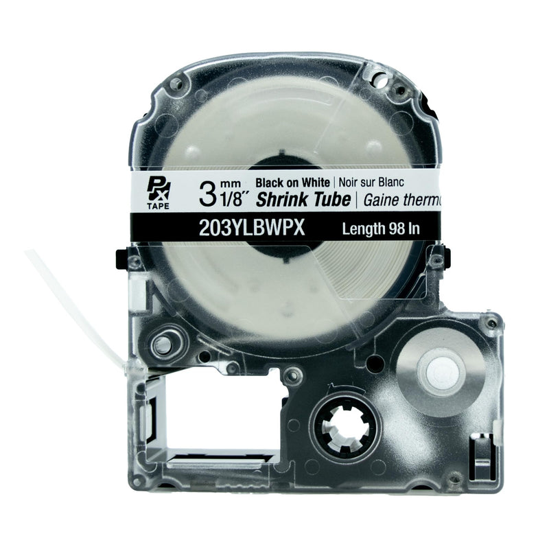 Epson LABELWORKS 203YLBWPX Tape Cartridge - Black on White Shrink Tube Industrial Label Maker Tape - AWG 16-22, 1/8" (3MM) Wide, 8 ft (98") 3MM(16-22AWG)