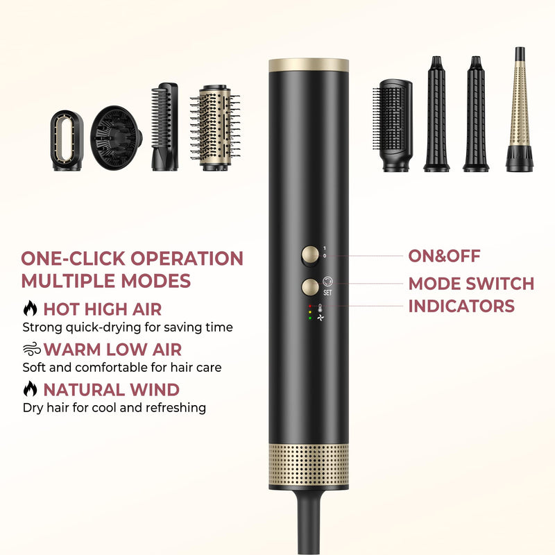 Airbrush Pro Hair Styler 8 in 1 Magic Styler, 1500W Hair Dryer Brush 110K High-Speed Motor Blow Dryer Brush, Left&Right Air Curler, Multi-Styler Hot Air Brushes for Hair Styling Black