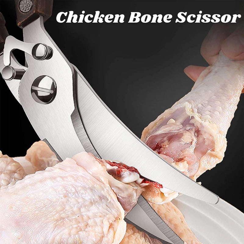 Heavy Duty Poultry Shears with Serrated Edge - For Chicken, Bone, Meat, Turkey, Fish - No Rust, Spring Loaded, Stainless Steel Kitchen Scissors Poultry Shear