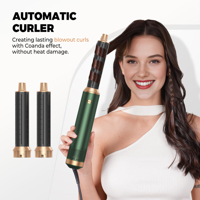 UKLISS Airbrush 5 in 1 Hair Styler 5 in 1 Airstyler Multi-Blow Dryer Brush | Air Brush 5 in 1 with Curl, Straighten, Wavy, Smooth, Magic Styler for All Hair Types and Lengths Green