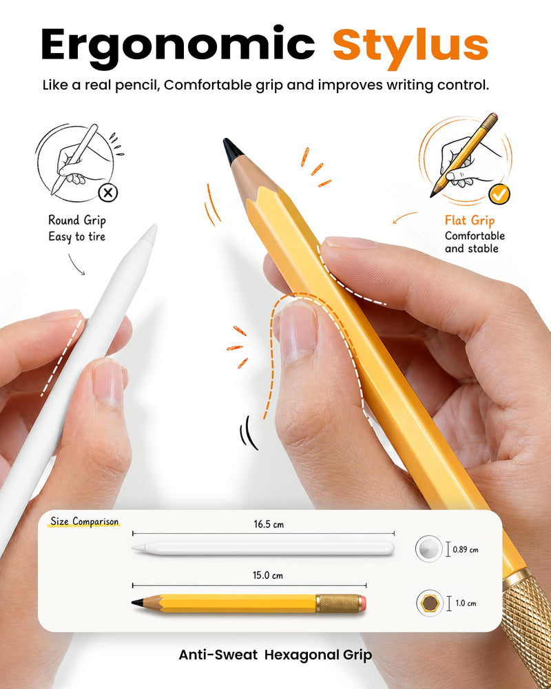 OMOTON Stylus Pen for iPad 2018-2026, SP02 Pencil with Fidget Spinner | Tilt Sensitivity & Palm Rejection, Long Battery for iPad Pro/Air/Mini，Unique Gift for Study, Work & Daily Use - Yellow