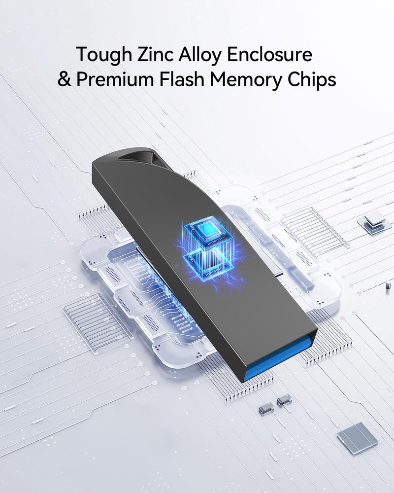 64GB USB 3.0 Flash Drive, Waterproof Metal USB Memory Stick, Slim Thumb Drive Portable Pen Drive with Keychain Hole Stylish Jump Drive for PC Computer Car - Gray 64GB