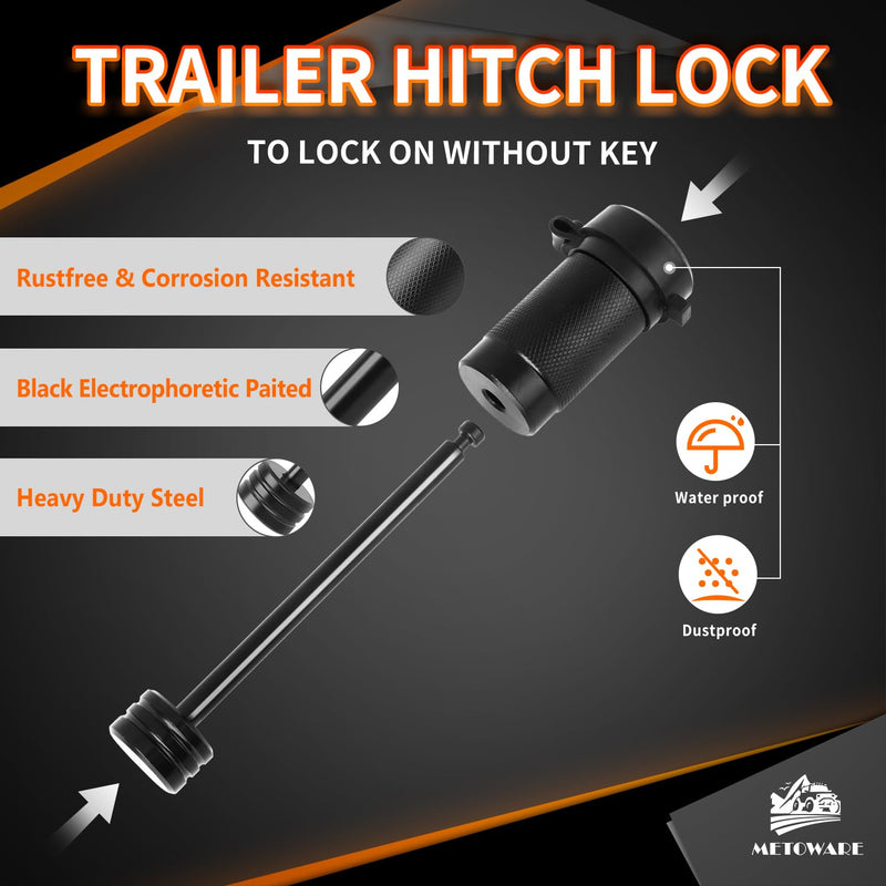 METOWARE Trailer Tongue Coupler Lock 1/4" Dia, 3-1/2" Span, Trailer Hitch Lock for Latch-Type Coupler, Black Trailer Pin Lock for Towing Trailer RV Car Boat Truck (1 Pack) 1 Pack