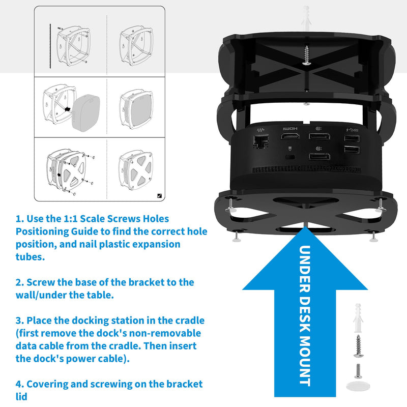 Wall and Under Desk Mount for HP USB-C Dock G5, Acrylic Docking Station Mounting Holder Compatible with HP USB-C Dock G5, for HP USB-C/A Universal Dock G2 (Black Holder Only)