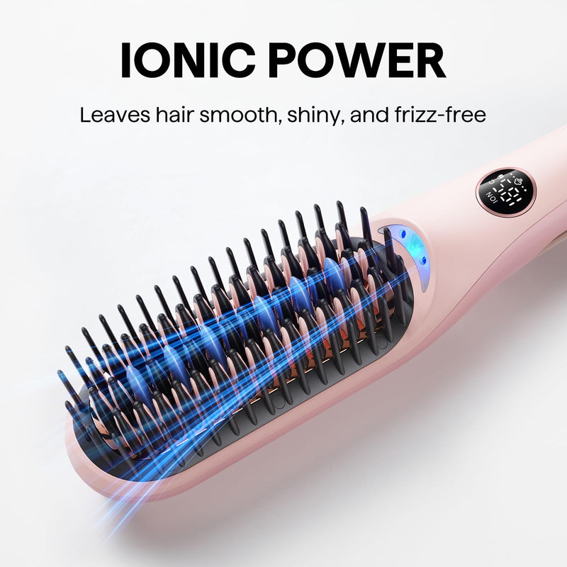 Wavytalk Steam Hair Straightener Brush with Negative Ions 4 in 1 | Steambrush Pro Steam Straightening Brush for Women Reduced Heat Damage with Steam and Ionic, Fast Styling, Frizz-Free, Pink