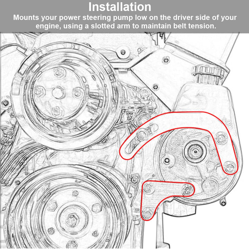 SBC Power Steering Pump Bracket Kit - Adjustable V-Belt Slotted 305 327 383 5.0L 5.7L V8 LWP Low Mount Power Steering Pump Bracket Compatible with Chevy 350 Small Block Long Water Pump