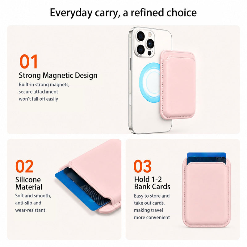 Magnetic Wallet Cell Phone Card Holder for Phone Case (Black) | Compatible with Magsafe, Stronger Magnetic RFID Leather Phone Wallet for iPhone 16,17 Pro, Pro Max Black